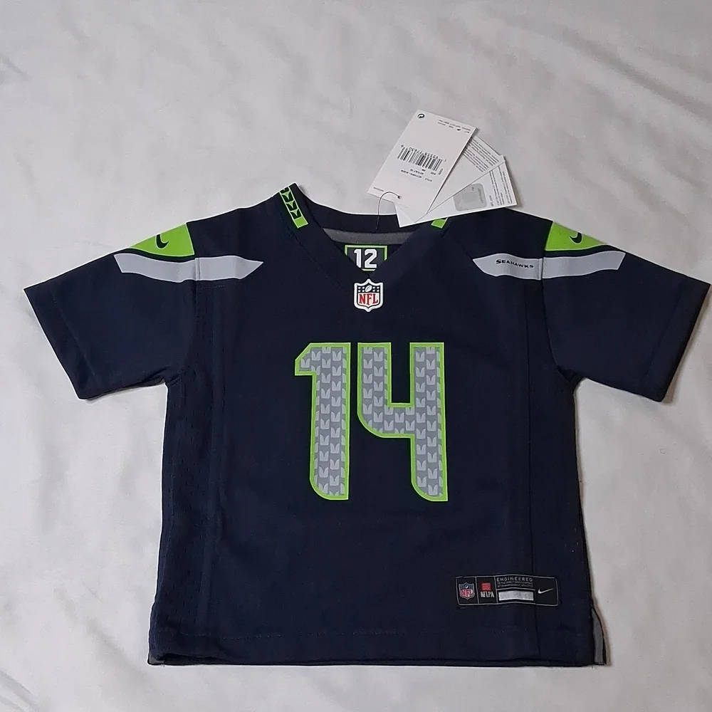 Nike Kids Navy and Neon Green Seattle Seahawks #14 Metcalf Football Jersey